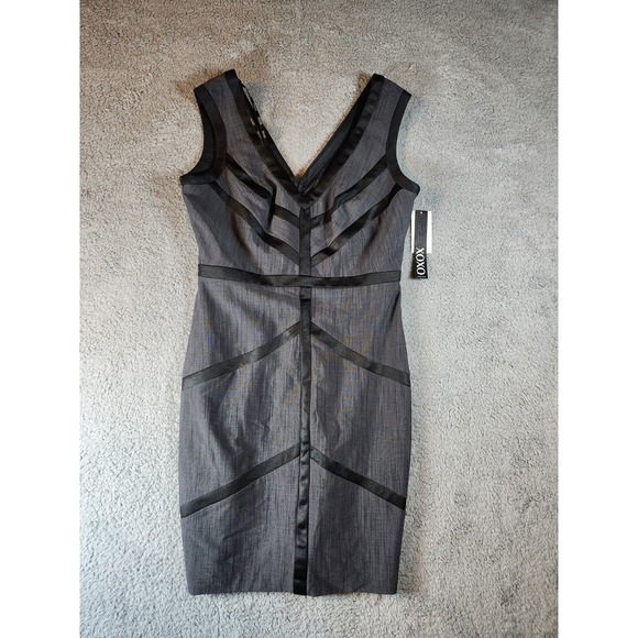 XOXO Women's Dress‎ - Gray With Black Stripes - Size 13/14 - Picture 1 of 15